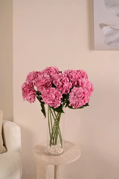 Pembe Yapay  Ortanca Çiçeği Tek Dal Premium Canlı Islak Dokulu 68 cm ürün görseli 1