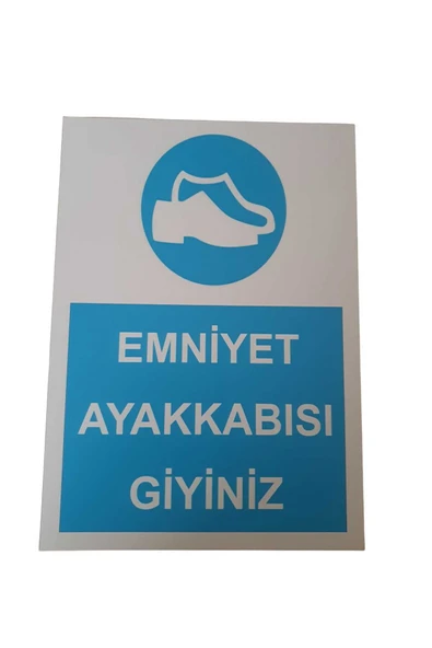 Emniyet Ayakkabısı Giyiniz Uyarı Levhası 25x35 cm Kolay Montaj PVC İkaz Tabelası Kapı Duvar ürün görseli 1