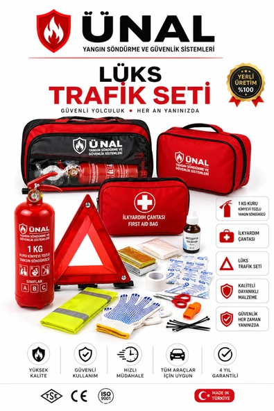 Lüks Trafik Seti 1 kg Yangın Söndürücü + İlk Yardım Çantası TÜVTÜRK Uyumlu Araç Acil Durum ürün görseli 1