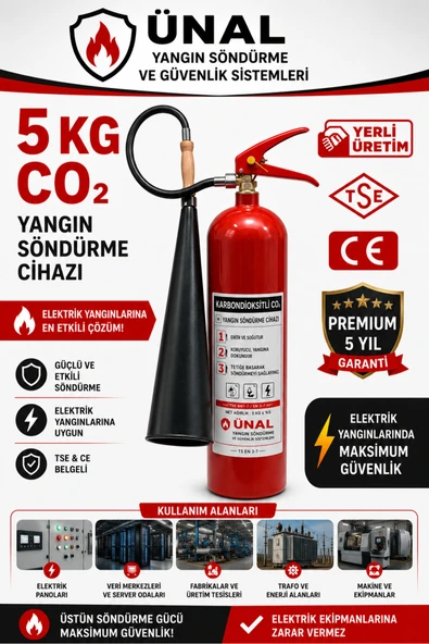 5 kg CO2 Karbondioksitli Yangın Söndürme Cihazı TSE CE Belgeli Elektrik Yangınlarına Uygun ürün görseli 1