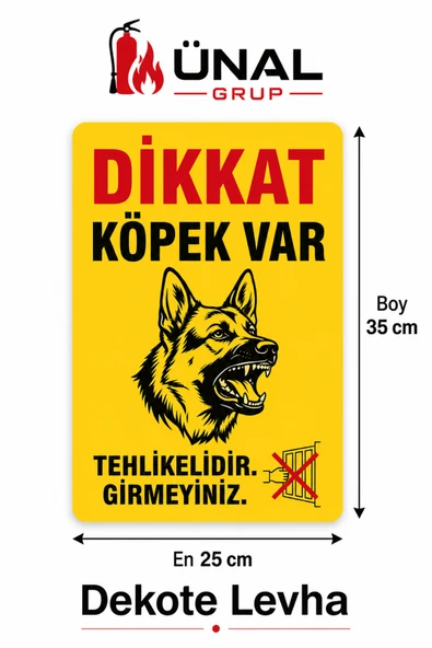 Dikkat Köpek Var Tehlikelidir Girmeyiniz Levhası 25x35 cm Dekote Uyarı Tabelası ürün görseli 1