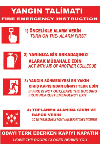 Yangın Talimatı Levhası 35x50 cm PVC Kolay Montaj İş Yeri Apartman Uyumlu İkaz Tabelası ürün görseli 1