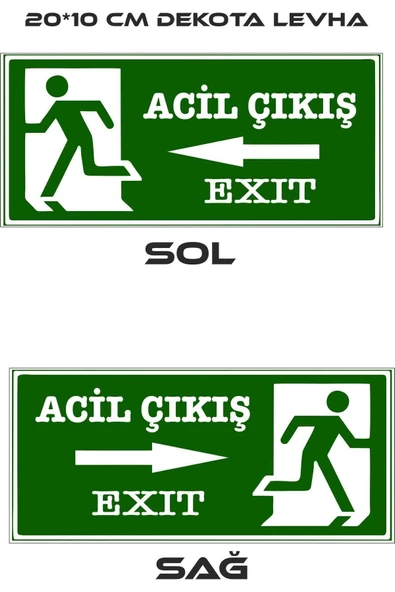 Fosforlu Acil Çıkış Levhası 20x12 cm PVC İkaz Tabelası Kapı Duvar Yönlendirme Levhası ürün görseli 1