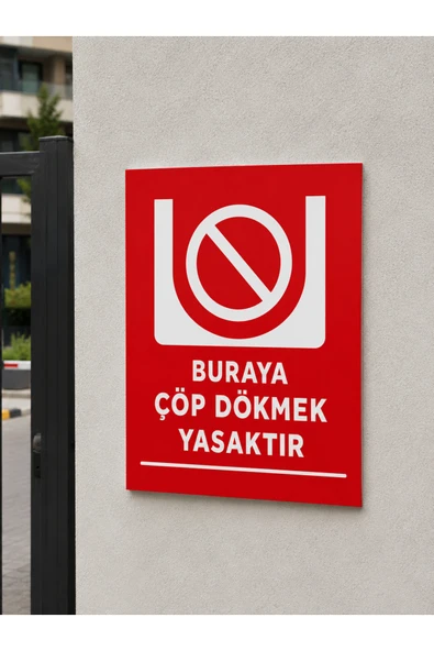 Buraya Çöp Dökmek Yasaktır Uyarı Tabelası Dekota Levha 25x35 cm PVC UV Baskı Kolay Montaj ürün görseli 1