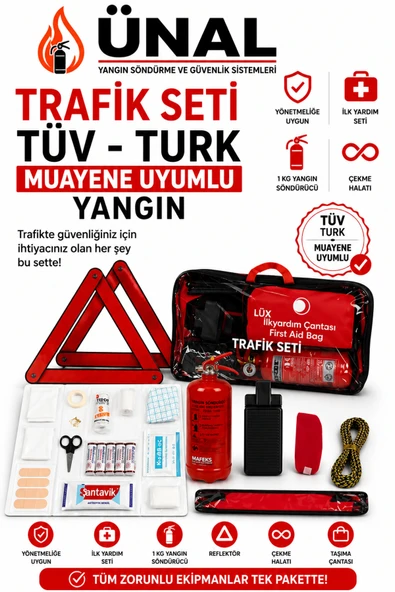 TÜVTÜRK Muayene Uyumlu Trafik Seti 1 kg Yangın Tüpü + İlk Yardım Çantası + Reflektör + ürün görseli 1