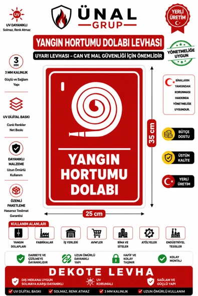 Yangın Hortumu Dolabı Levhası 25x35 cm Dekota 3 mm UV Dijital Baskı İş Güvenliği ürün görseli 1