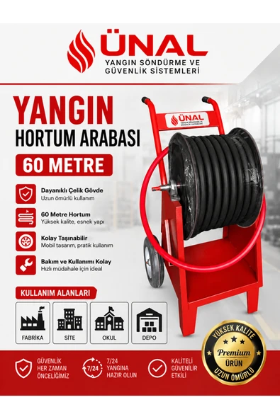 60 Metre Yangın Hortumu Arabası Mobil Yangın Hortum Makarası Çelik Gövde Ofis Uyumlu ürün görseli 1