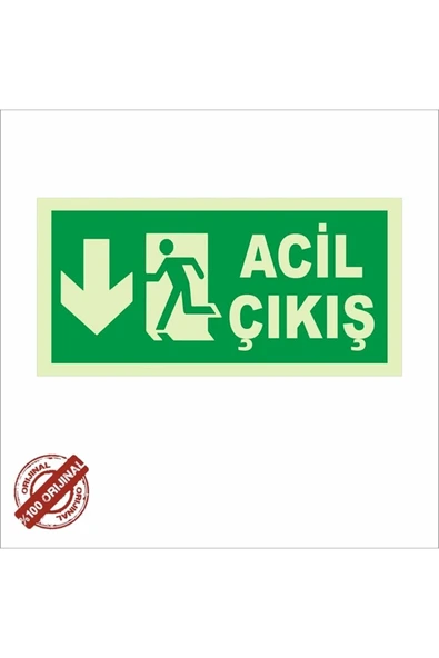 Fotolümen Levha Acil Çıkış Aşağı Ok Kolay Montaj İş Yeri Apartman Uyumlu Fosforlu ürün görseli 1