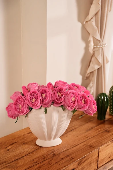 Fuşya Yapay Lüx Şakayık Çiçeği Buketi 6 Dallı Premium Canlı Islak Dokulu 30 cm ürün görseli 1