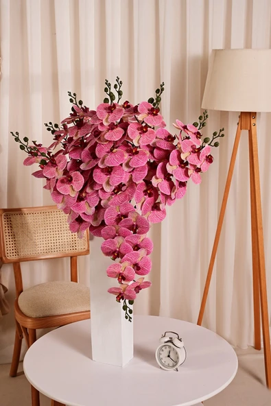 Fuşya Yapay  Orkide Çiçeği Tek Dal Premium Canlı Islak Dokulu 98 cm ürün görseli 1
