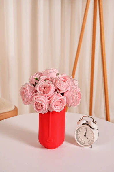 Pembe Yapay Lüx Gül Buketi 6 Dallı Premium Canlı  Islak Dokulu 30 cm ürün görseli 1