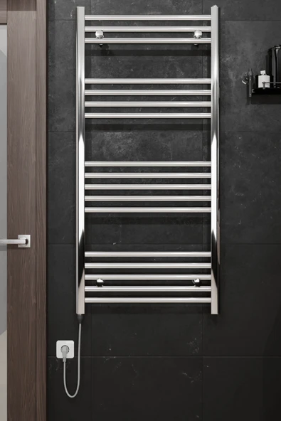 Sanica Pro 17 Borulu Krom Parlak Çelik Elektrikli Havlupan 500 x 1100 mm ürün görseli 1