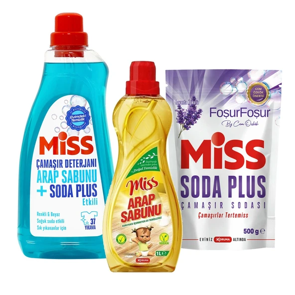 Miss Sıvı Çamaşır Deterjanı - Soda Plus - Arap Sabunu 3 lü Temizlik Seti ürün görseli 1