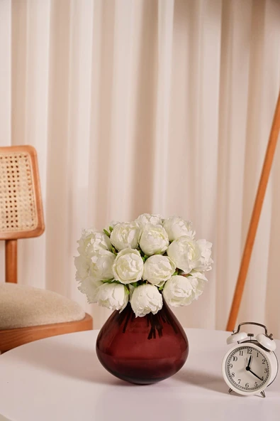 Beyaz  Premium Yapay Peony Şakayık Çiçeği  Buketi 7 Dallı Lüx İpeksi Dokulu 25 cm ürün görseli 1