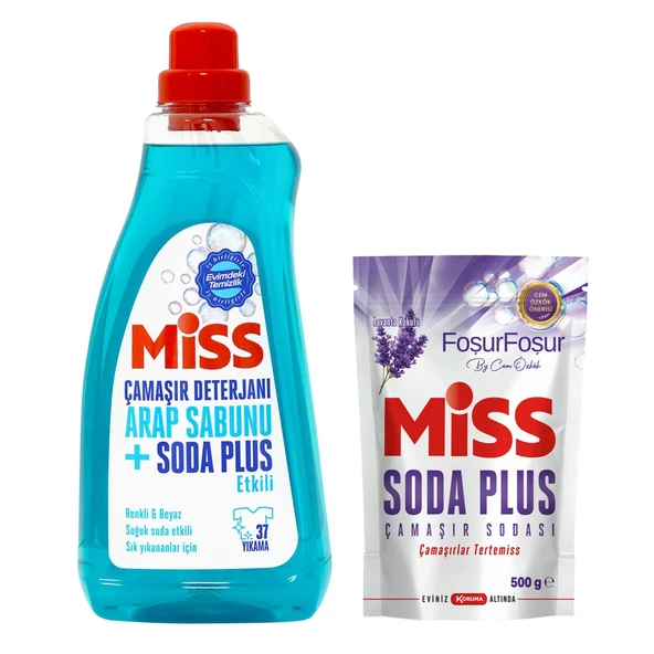 Miss Sıvı Çamaşır Deterjanı Arap Sabunu + Soda Etkili 1.5 lt ve Soda Plus 500 gr 2 li Set ürün görseli 1