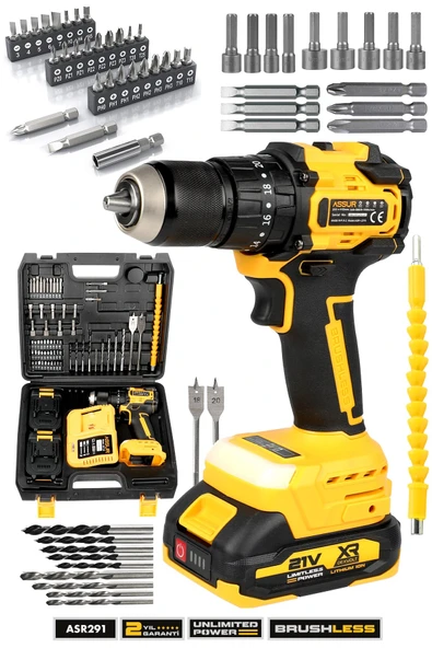 21V Çift Akülü Kömürsüz Motor 13mm Çelik Mandren Şarjlı Darbeli Matkap ürün görseli 1