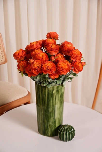 Turuncu Yapay Ranunculus Şakayık Çiçeği  3 Dallı Lüx İpeksi Dokulu 50 cm ürün görseli 1