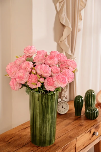 Pembe Yapay Ranunculus Şakayık Çiçeği  3 Dallı Lüx İpeksi Dokulu 50 cm ürün görseli 1