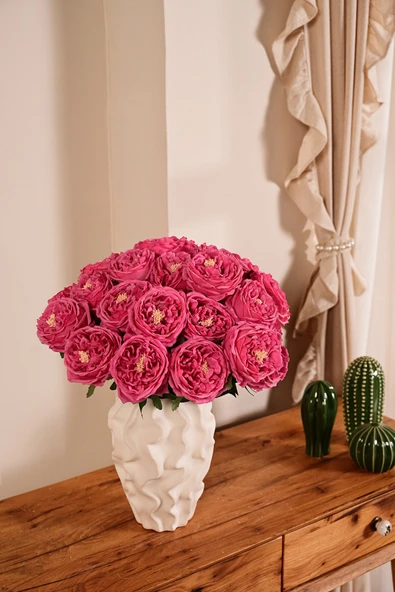 Fuşya Yapay Lüx Şakayık Tek Dal Premium Canlı  Islak Gerçek Dokulu 45 cm ürün görseli 1