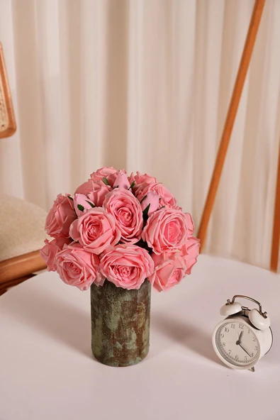 Fuşya Yapay Lüx Gül Buketi 6 Dallı Premium Canlı  Islak Dokulu 30 cm ürün görseli 1