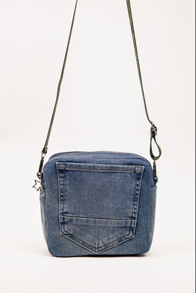 Omuz Askılı Çanta Denim Kumaş Astarlı Fermuarlı 25x22 cm ürün görseli 1