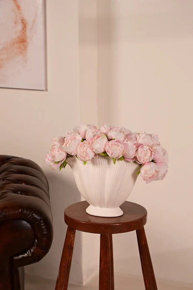 Pembe  Premium Yapay Peony Şakayık Çiçeği  Buketi 7 Dallı Lüx İpeksi Dokulu 25 cm ürün görseli 1