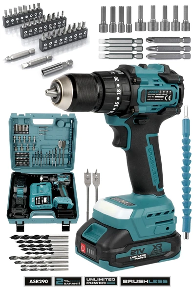 21V Çift Akülü Kömürsüz Motor 13mm Çelik Mandren Şarjlı Darbeli Matkap ürün görseli 1