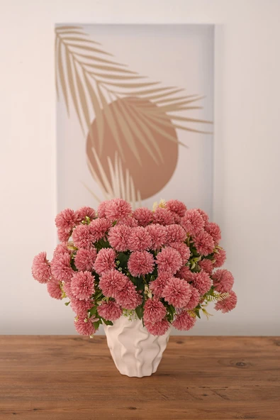 Bordo  Yapay  Krizantem Çiçeği Demeti 9 Dallı   Lüx İpeksi Dokulu 37 cm ürün görseli 1