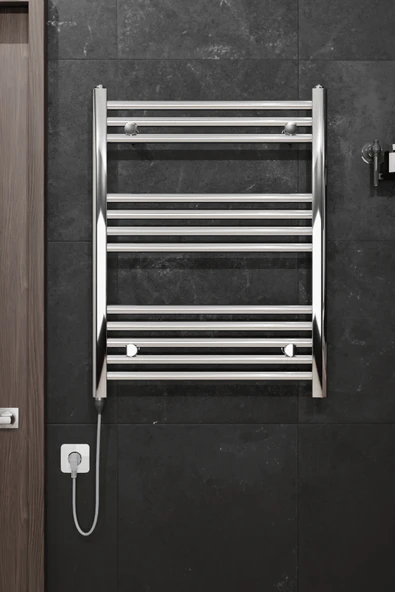 Sanica Pro 12 Borulu Krom Parlak Çelik Elektrikli Havlupan 500 x 700 mm ürün görseli 1
