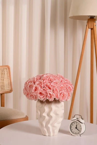 Pembe  Yapay Gül  Buketi 6 Dallı Lüx İpeksi Dokulu 35 cm ürün görseli 1