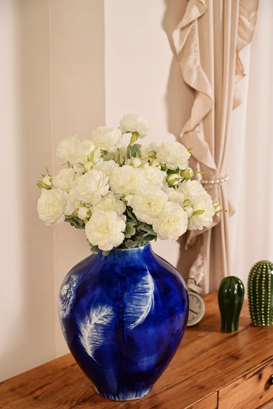 Beyaz Yapay Ranunculus Şakayık Çiçeği  3 Dallı Lüx İpeksi Dokulu 50 cm ürün görseli 1