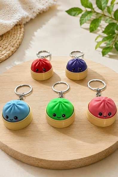 3D Baskı Clicker Çin Mantısı Anahtarlık (2 ADET) | Kawaii Dumpling Fidget Anahtarlık | Anti Stres Sü ürün görseli 1