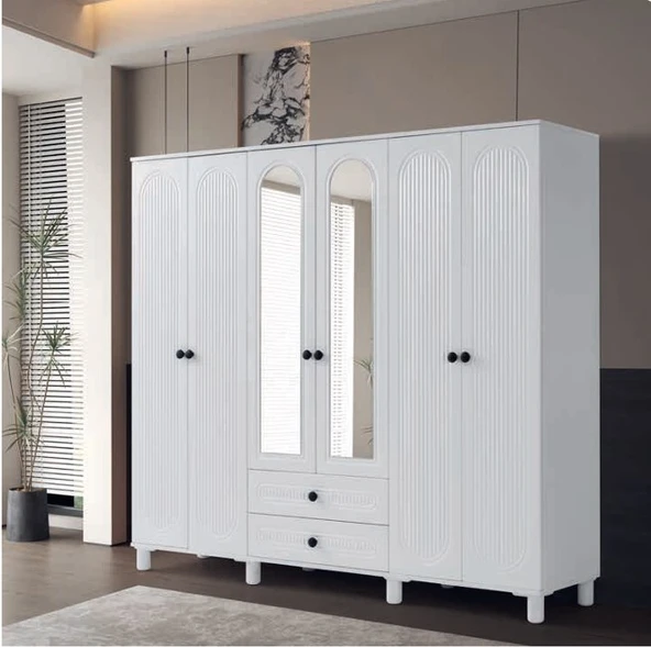 BOHEM MDF 6 KAPILI DOLAP BEYAZ ürün görseli 1