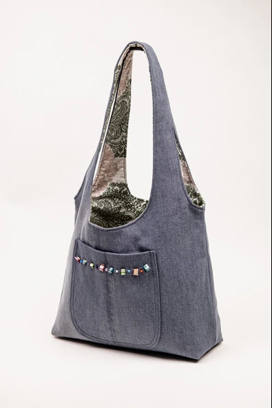 Omuz Çantası Denim Kumaş Astarlı Mıknatıslı 37x30 cm ürün görseli 1