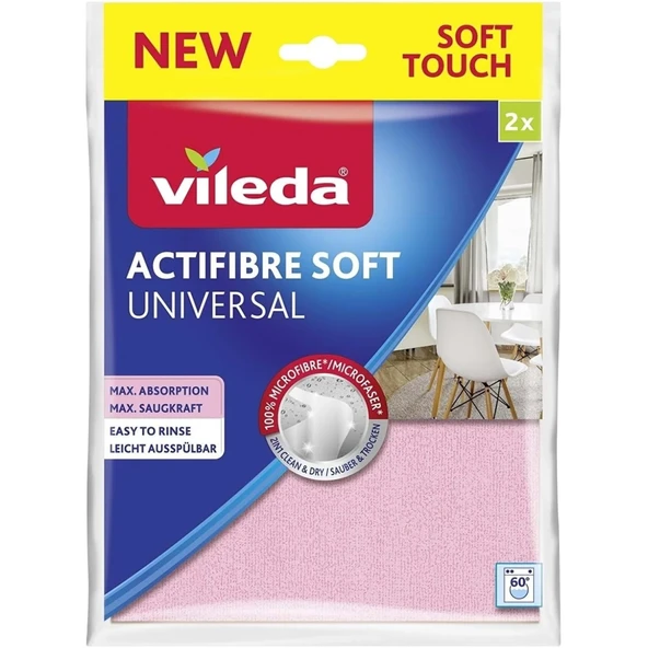 Vileda Yeni Soft Touch (Paket içi 2li) Actifibre Soft Mikrofiber Temizlik Bezi Universal ürün görseli 1