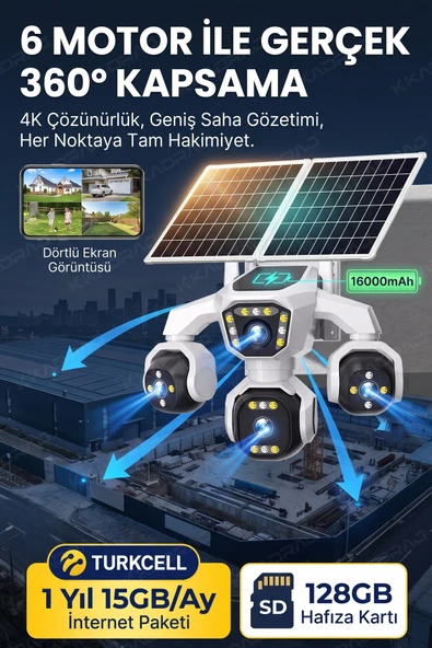 4 Kameralı - Güneş Enerjili + 16000 Mah. + E- Sim Destekli + 20MP Güvenlik Kamerası  Yapay Zeka TC15 ürün görseli 1