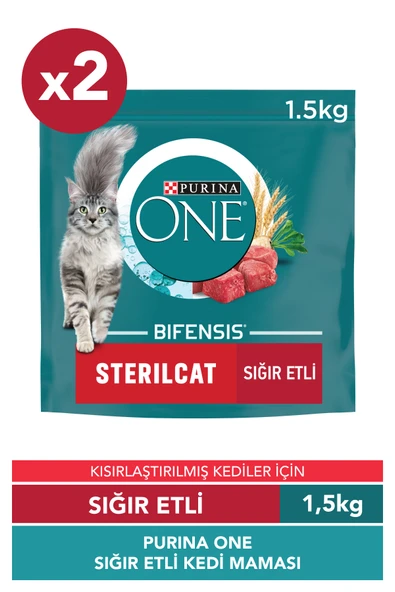 PURİNA ONE Sterilised Sığır Etli Kısırlaştırılmış Kedi Maması 1,5 kgX2 ürün görseli 1