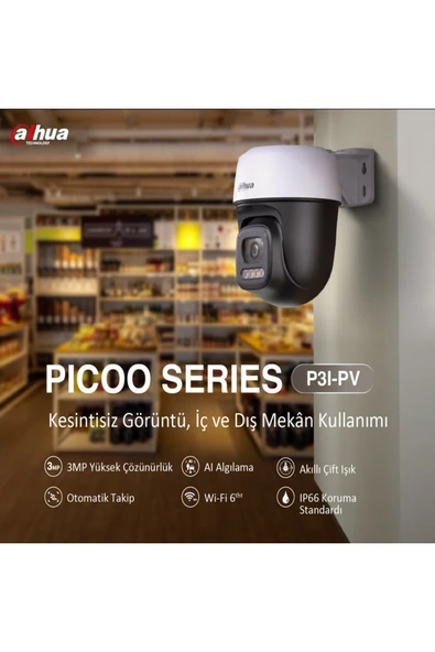 DAHUA Picoo P3I Outdoor 3MP – 360° Dönebilen, Gece Görüşlü, Hareket Takipli Güvenlik Kamerası ürün görseli 1