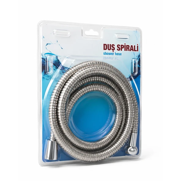 SPR402 Krom Gümüş Spiral Blisterli Paslanmaz Örgülü Duş Bağlantı Hortumu 150 cm Dayanıklı Duş Hortum ürün görseli 1