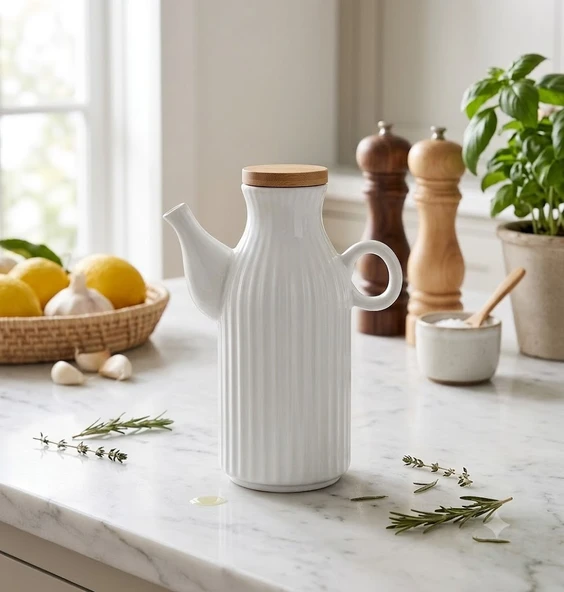1 Litre Beyaz Porselen Yağdanlık & Sirkelik – Kapaklı Şık Tasarım ürün görseli 1