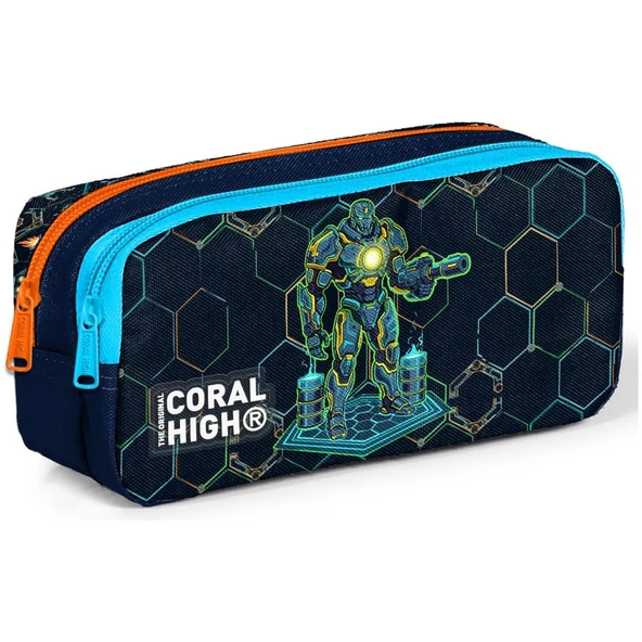 Coral High Kids Lacivert Robot Desenli Iki Bölmeli Kalem Çantası 31046 ürün görseli 1