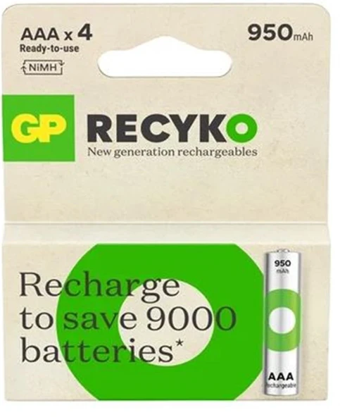 GP AAA 950 mAh Şarjlı İnce Kalem Pil 4'lü Paket GP100AAHCEMTR-4LÜ ürün görseli 1