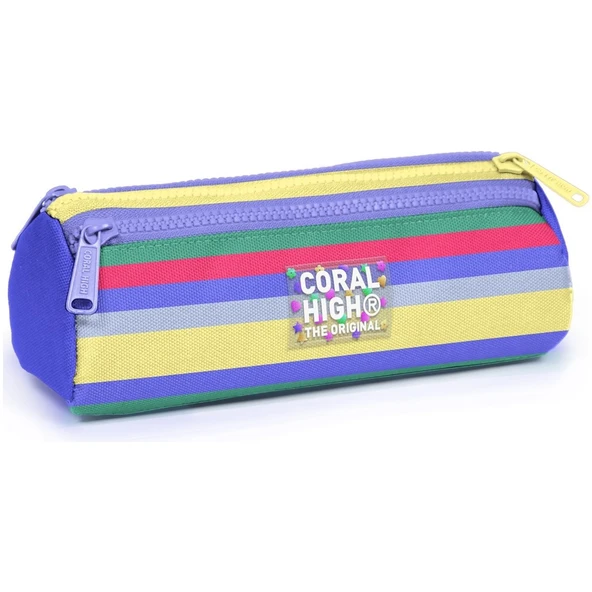 Coral High Kids Milka Gri Sarı Çizgi Desenli Üç Bölmeli Kalem Çantası 31002 ürün görseli 1