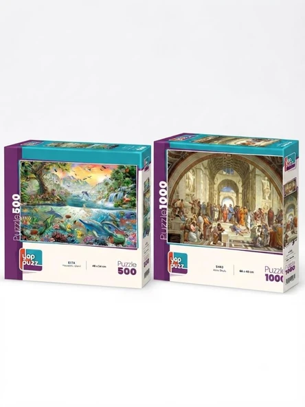 Atina Okulu ve Hayvanlar Alemi İkili Set - 1000 + 500 Parça İkili Puzzle Seti ürün görseli 1