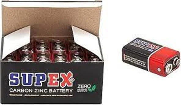Supex 6F22 9V Çinko Karbon Pil 12 li Paket ürün görseli 1