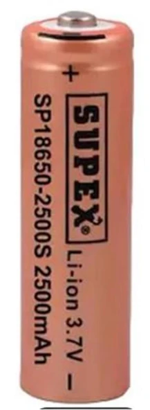 Supex 18650-2500S Şarjlı 3.7 V-2500 mAh Lityum Pil Tırnaklı ürün görseli 1