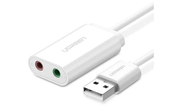 Ugreen harici ses kartı müzik adaptörü USB - 3,5 mm mini jak 15 cm beyaz (US205 30143)-AMBALAJ HASARLI SIFIR ürün görseli 1