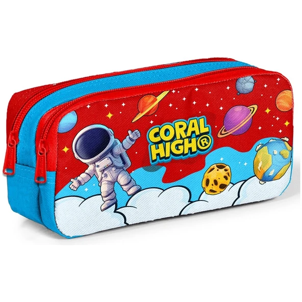 Coral High Kids Kırmızı Mavi Astronot Uzay Desenli Iki Bölmeli Kalem Çantası 31045 ürün görseli 1
