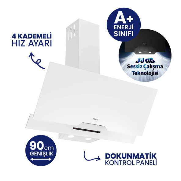 FERRE D068-SA Beyaz Ultra Sessiz Silentart 90 cm Davlumbaz ürün görseli 1