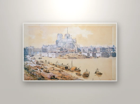 La cathédrale Notre-Dame et le palais de l’Archevêché en 1595 – Fédor Hoffbauer Manzara Posteri Poster (Çerçevesiz) ürün görseli 1